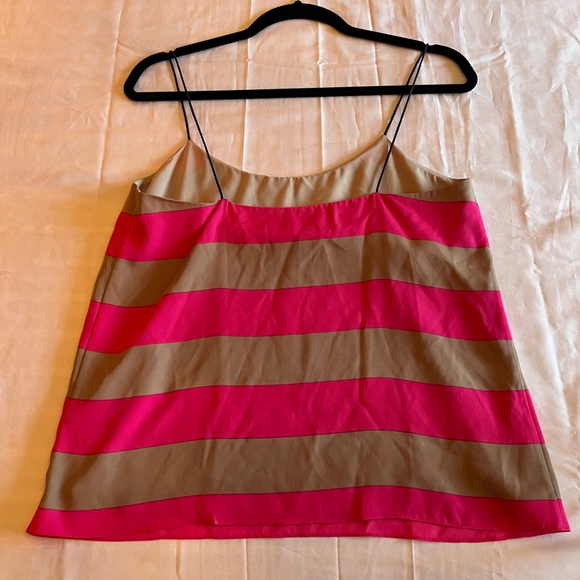 Tibi Silk Barbie Pink and Beige with Navy Straps Lined Camisole Tank Top Size 6 - Picture 3 of 7